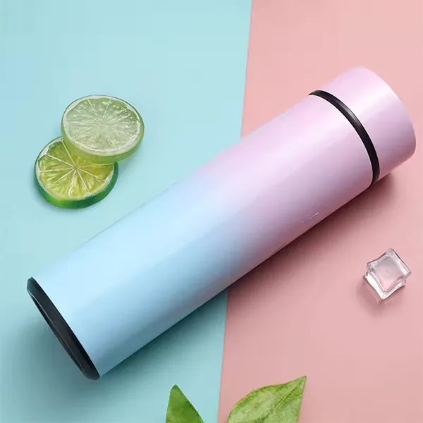 gradient tumbler with digital temperature display in purple-blue color