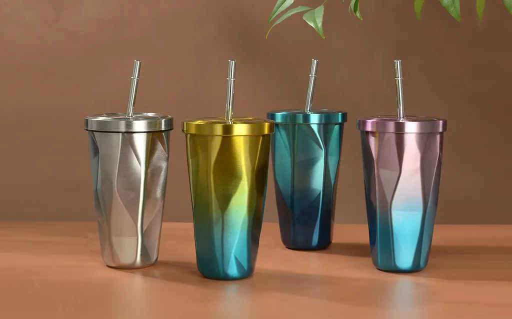 custom gradient tumbler with lid and strap