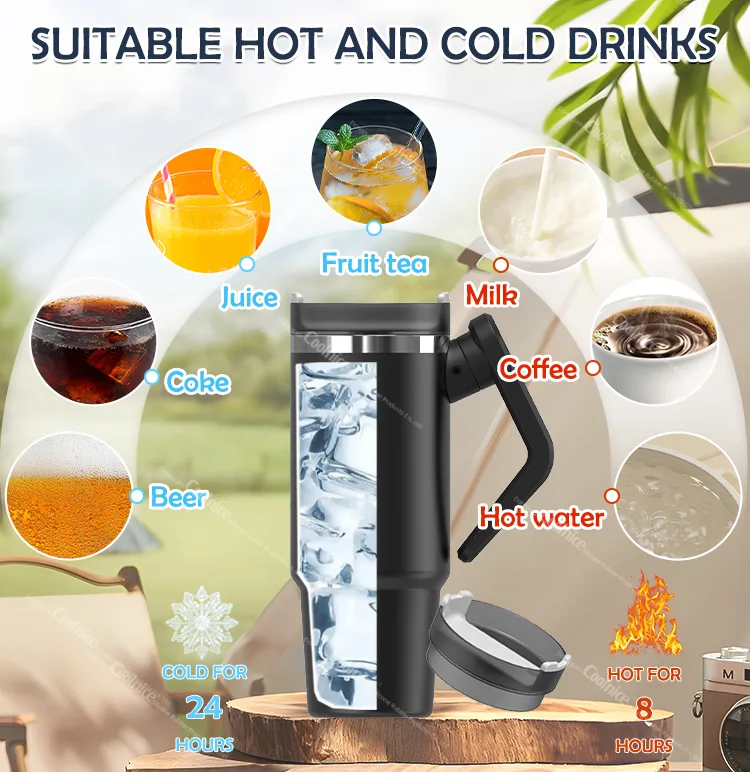 Both 20oz and 40oz tumblers use double-wall vacuum-sealed insulation.