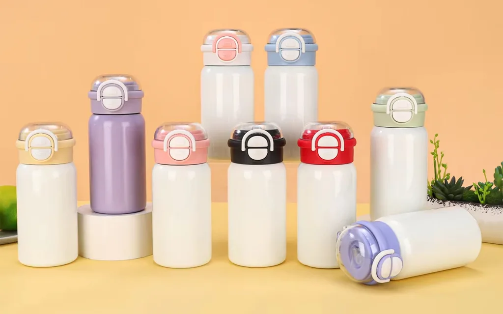 Stainless steel travel tumbler closeup