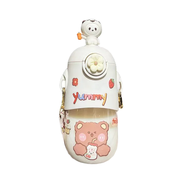 Reusable Plastic Cute Tumbler with Lid and Straw 600ml Water Bottle
