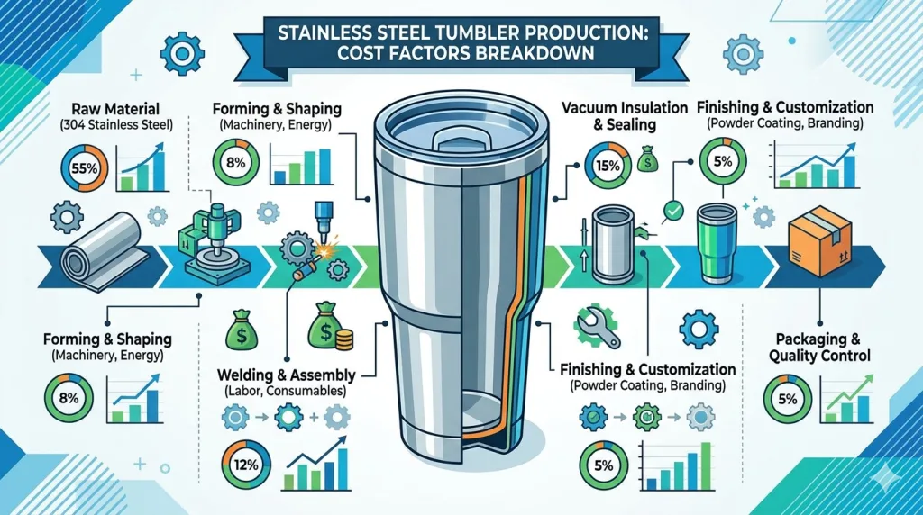 tumbler production cost factors stainless steel manufacturing